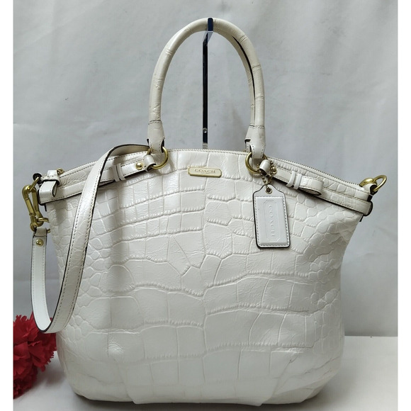 Coach Madison Sophia White Crocodile Embossed Leather Top Handle Shoulder Bag - Picture 1 of 16